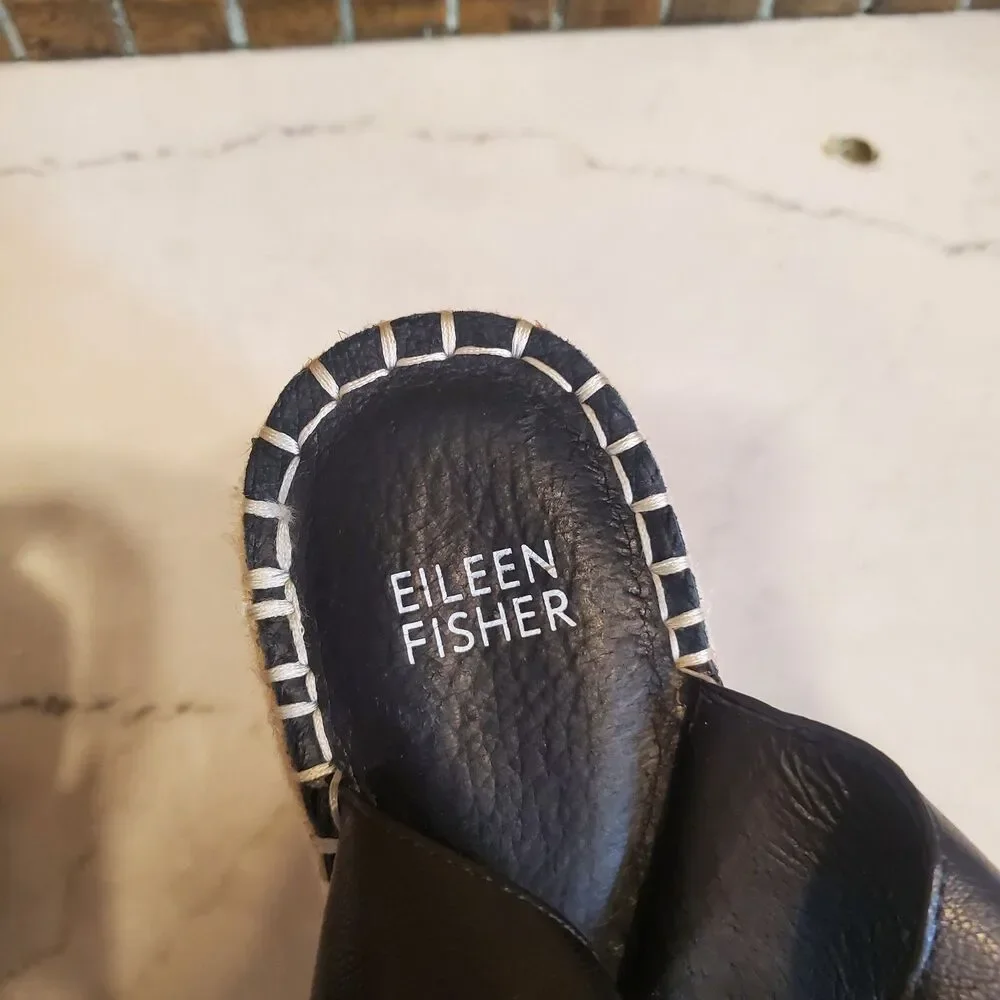 Eileen Fisher Women's Sandals 10 Black Agnes Espadrilles Leather Minimalist